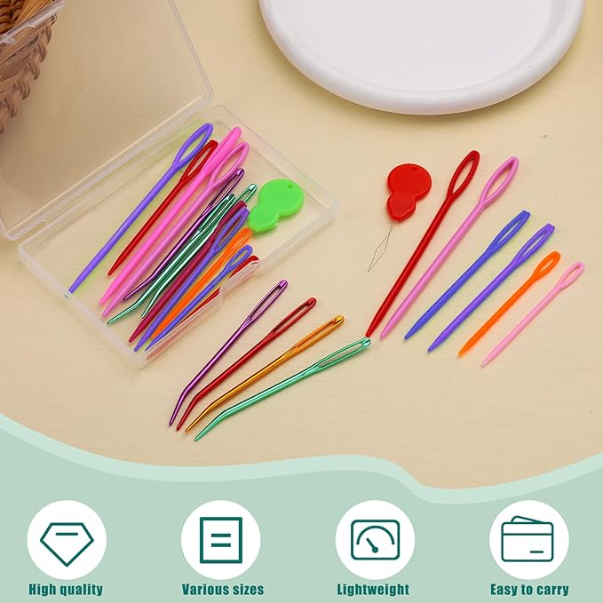 Bupete 25 Pcs Yarn Needles Metal Tapestry Needle Crochet Needles for Yarn | Large Eye Sewing Needles, Curved Darning Needles, Plastic Needles, Knitting Needles for Sewing, Knitting, Crochet