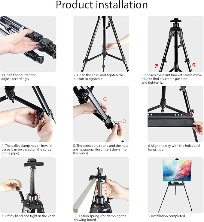 Art Easel Aluminum Alloy Portable Extendable Easel with Hand Crank Adjustable to 61.8 '' Drawing Board Holder, Compass, Level and Storage Bag -for Artists, Painters, Sketching, Outdoor Painting