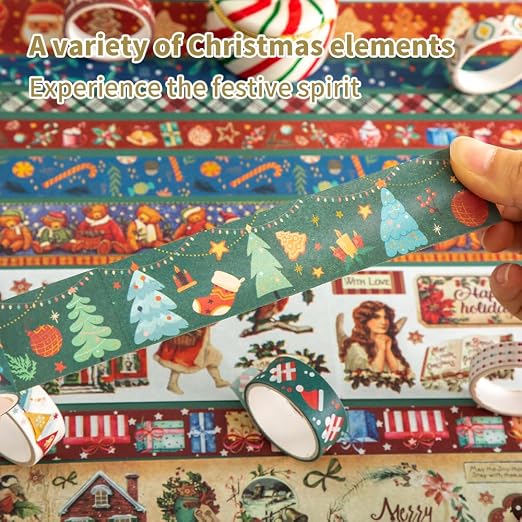 icceemee Christmas Theme Washi Tape Set, 20 Rolls Christmas Theme Washi TapeWritable Decorative Tapes for Scrapbooking, Junk Journal Supplies, Bullet Journaling, 0.6"x79" per Roll