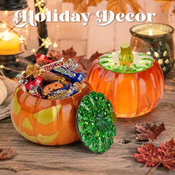 HeyClear 2PCS Jar Resin Molds with Lid, Pumpkin & Mushroom Halloween Silicone Molds for Resin Casting, Pumpkin Jar Molds for Jewelry Storage Box, Halloween Decor, Home Decoration