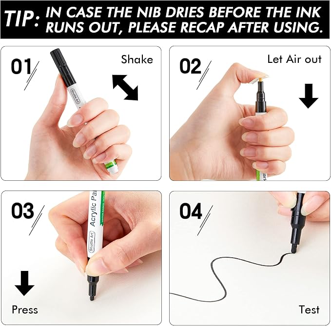 Shuttle Art 20 Black Fine Tip Acrylic Paint Pens