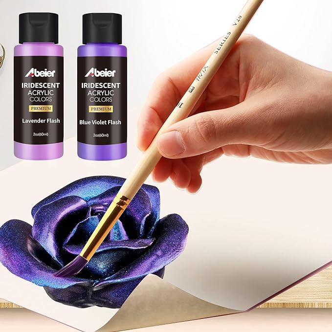 ABEIER Iridescent Acrylic Paint Set, 18 Colors x 2 oz, Non-Toxic | Non-toxic, chameleon color shift, shimmery metallic finish, rich pigments, smooth blending, waterproof when dry
