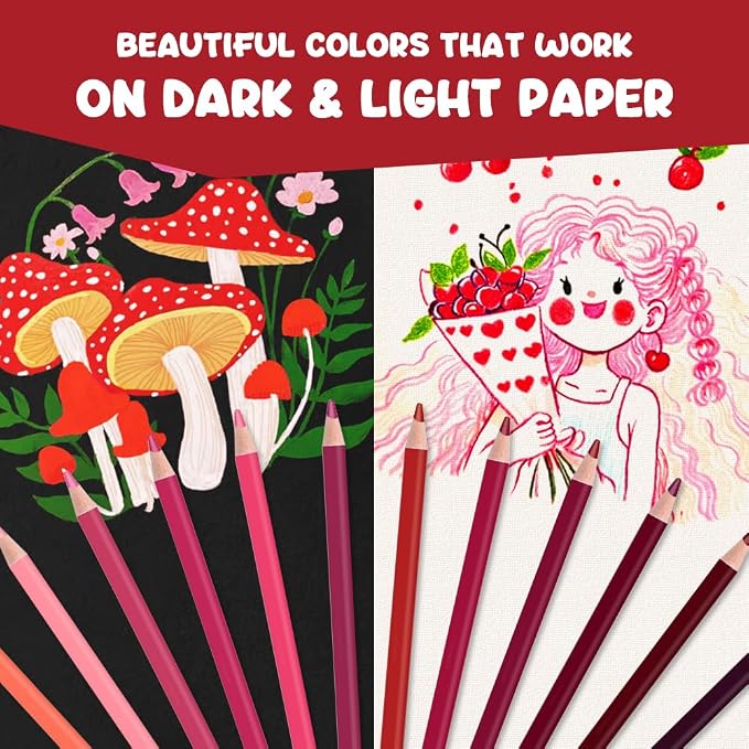 12Pcs Red Colored Pencils Set,Professional Drawing Pencils for Adults | Oil Based,No Duplicates,Pre-sharpened Wooden Sketch Pencil Art Supplies for Coloring Books