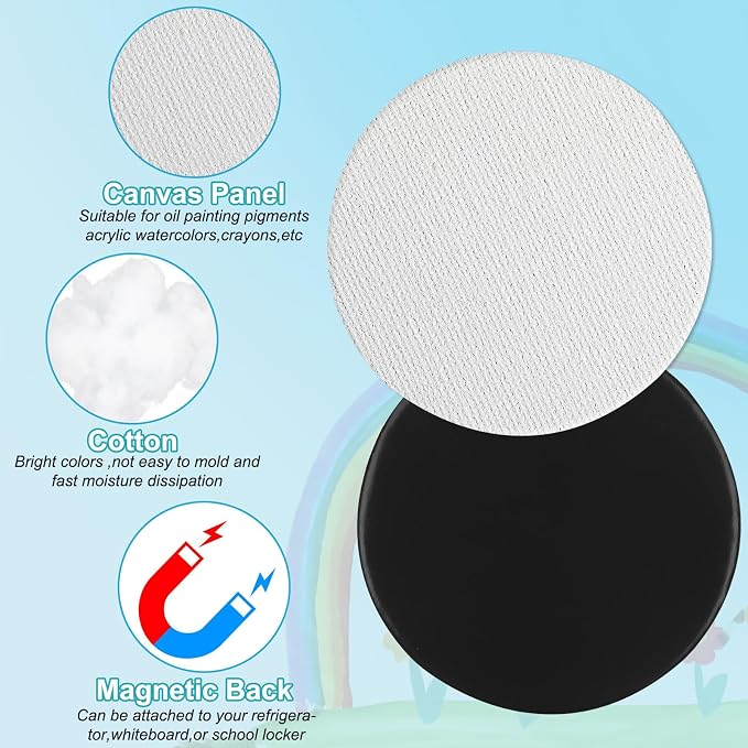 48 Pcs Magnetic Painting Canvas 3 Inch Mini Canvas Panels Magnetic Canvas Boards for Painting Blank Magnetics Locker Canvases for Fridge Magnetics Panel for Art Paints Crafts DIY Painting Decor