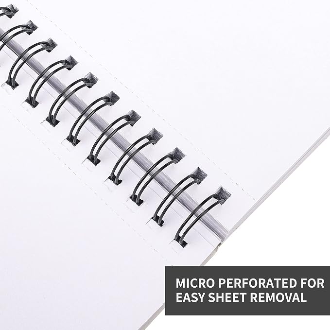 FIXSMITH 9"X12" Sketch Book, 100 Sheets, 68 lb/100gsm Sketchbook, Black | Acid Free Drawing Paper | Spiral Bound Artist Sketch Pad | for Kids, Beginners, Artists & Professionals | Bright White