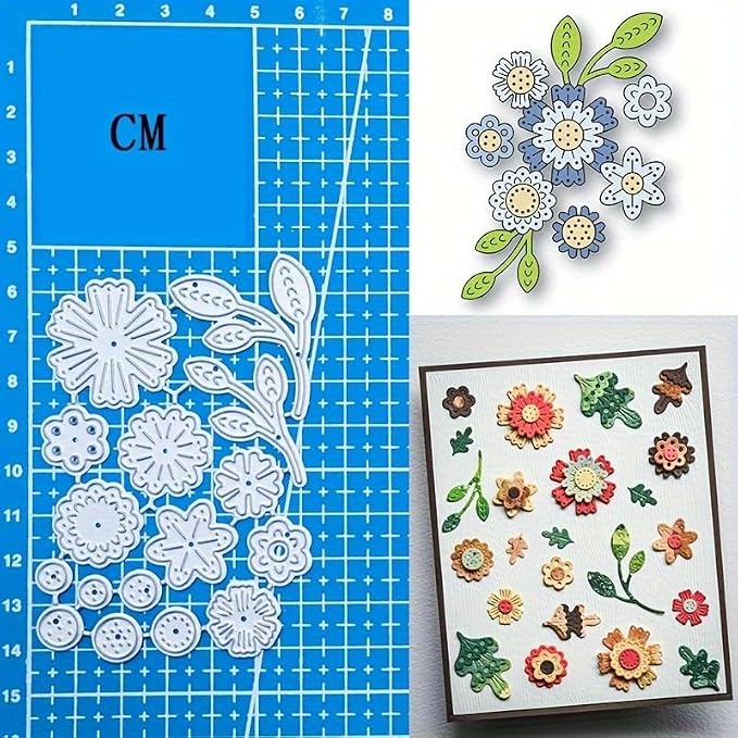 Lapoo Flowers Cutting Die for Scrapbooking - Durable Metal Cutting Die for DIY Scrapbook Photo Album Decorative Paper Card, Metal Card Making Supplies (Colorful Small Flowers 3.7 x 2.6 in)