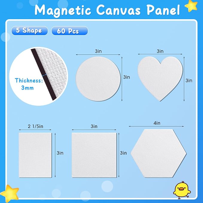 Engrowtic 60 Pcs Mini Magnetic Canvas Panel Boards Magnetic Painting Canvas Panel Various Size for Painting Fridge Locker Art Crafts DIY(Multi Shape)