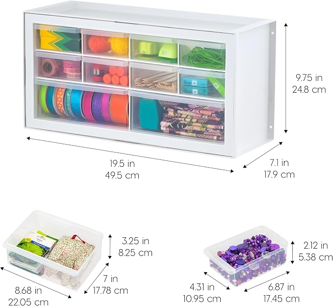 IRIS USA 10-Drawer Organizer, 2 Pack, Makeup Tool Craft Storage, White | Wall mountable, Stackable Teacher Toolbox, Beads, Building Bricks, Water Packets, Screws, Hardware