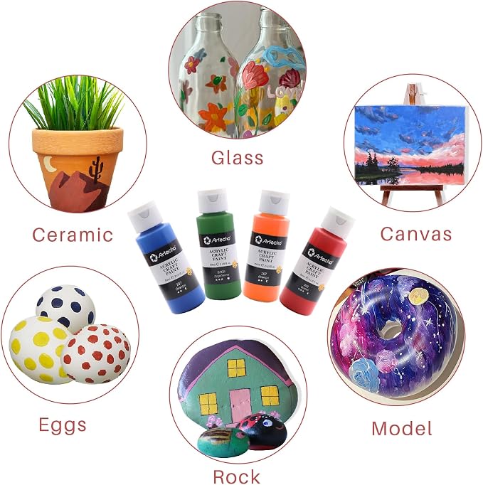 Artecho Acrylic Paint Set 48 Colors 2oz/59ml with 12 Brushes, Art Supplies | Permanent rich pigment non-toxic craft kit for canvas, fabric, rock, wood, ceramic, Great gift for adults & beginners