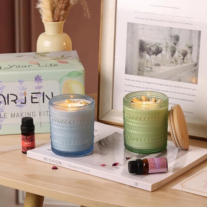 DARJEN Candle Making Kit for Beginners, 2 Jars Soy Wax Scented DIY Set | 100% Soy Wax, 10oz Glass Jars, Natural Cotton Wicks, Pleasant Scents, Instruction& More- Perfect as Home Decorations