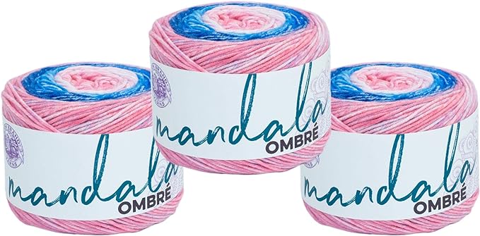 Lion Brand Yarn, Mandala Ombré Yarn, Pure, Pink Multicolor, 3 Pack | Variegated Yarn for Crochet, Knit, Crafts, Soft, Acrylic Fiber for Blankets, Worsted Weight Sweaters, Colorful Shawls