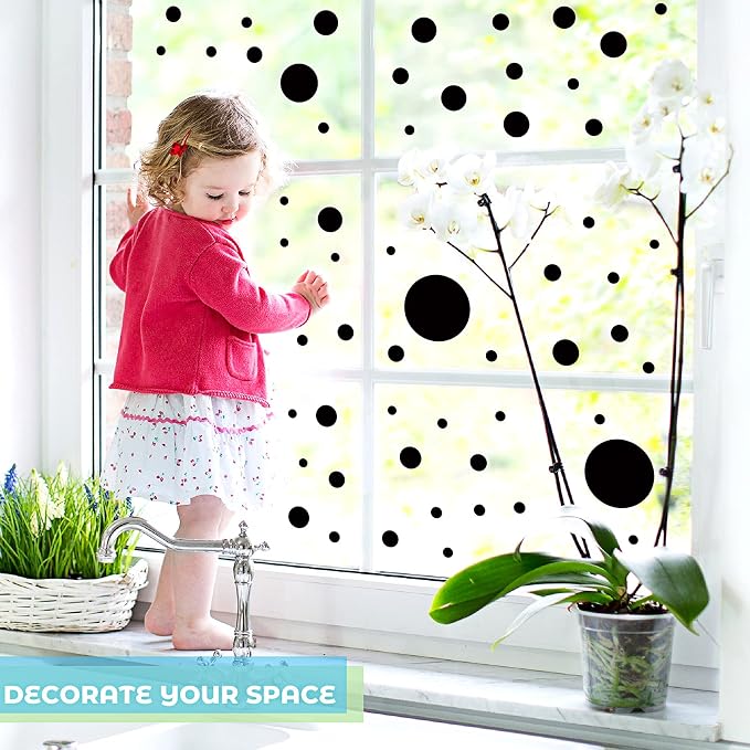 Zonon 264 Pcs Polka Dot Wall Stickers, Vinyl Peel Stick Removable Black