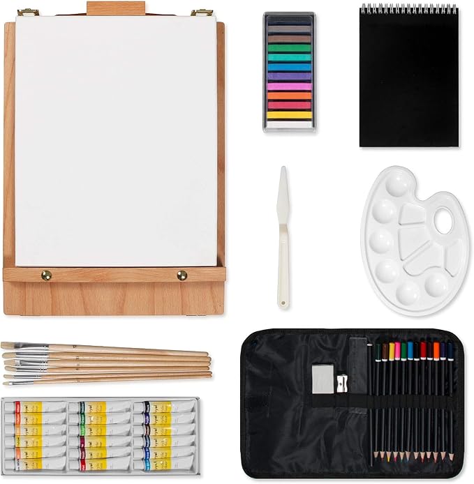 Kuyal Art Kit, 45 Piece Wooden Paint Set Crafts Drawing Painting Kit with Box Easel and 18 Acrylic Oil Paint Colors, 12 Color Pencil Etc. for Teens Adults Artist, Art Supplies | Artist Pastels, Painting Brushes, Palette Knife, Pencil, A5 Sketch Book , ...