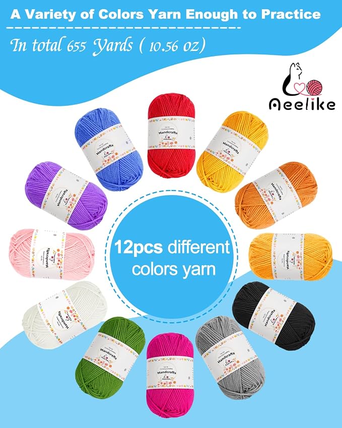 Aeelike Crochet Kits for Beginners Adults Kids, Complete Crochet Set, Blue | Crochet Kit for Beginners Young and Old, All-inclusive Kit with Crochet Hooks 655 Yards Yarn Instruction Knit Bag, Ideal Gift