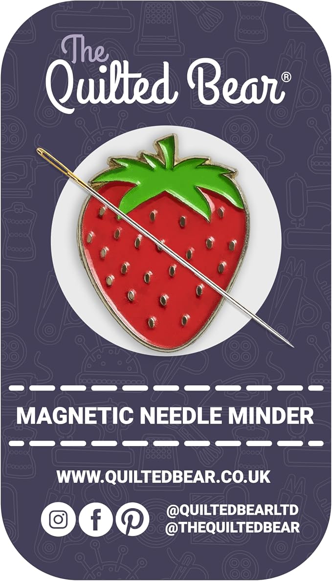 The Quilted Bear Magnetic Needle Minder, Strawberry | Enamel Needle Keeper for Embroidery & Cross Stitch, Secure Holder for Sewing Needles & Pins, Strong Magnet, Sewing Accessory