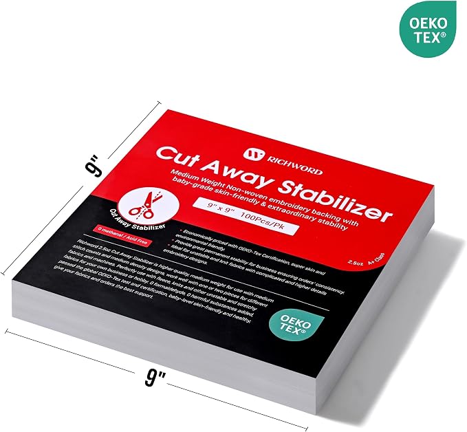 BAI Cut Away Stabilizer for Machine Embroidery 9"x9" 100 Sheets
