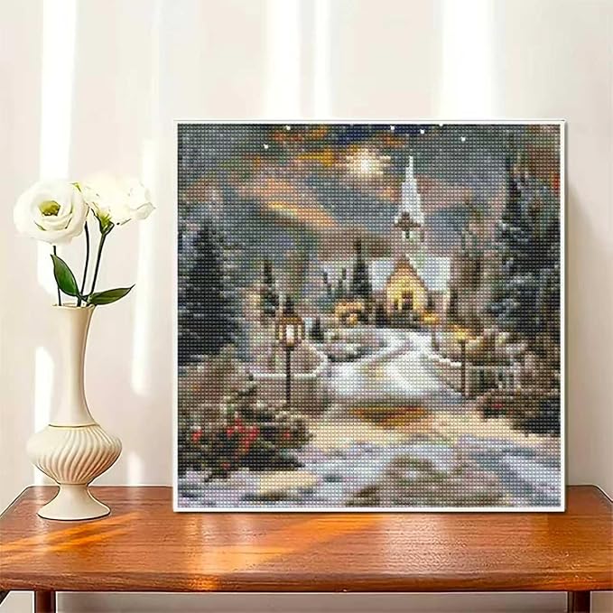 YIYITUPO Winter Church Snow Scene Diamond Painting Kit, 5D Christmas Diamond Painting, DIY Christmas Village Landscape Art Diamond Art Kits, 14X14 Inch Diamond Painting Kits for Beginners