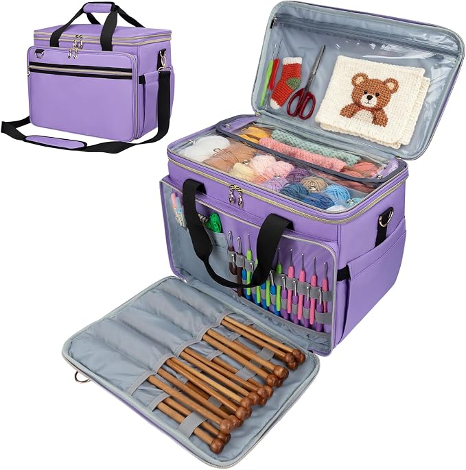 Anitor Large Crochet Bag Knitting Bag Yarn Storage Tote, Yarn Bag, Purple