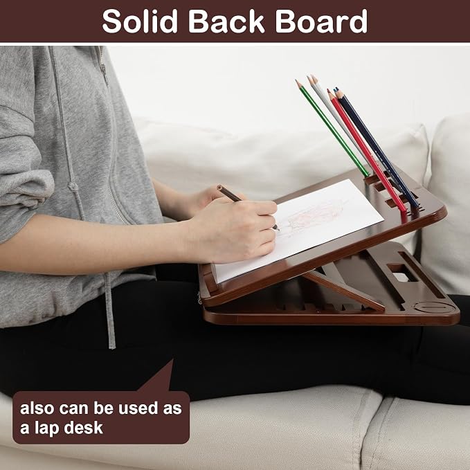 StrongTek Bamboo Tabletop Easel, 6-Angle Drawing Board for Desk and Lap | Pencil and Eraser Slots, Full-Base Lap Support, Secure Angle Positioning, Sketching, Acrylic Painting and Hands-Free Reading