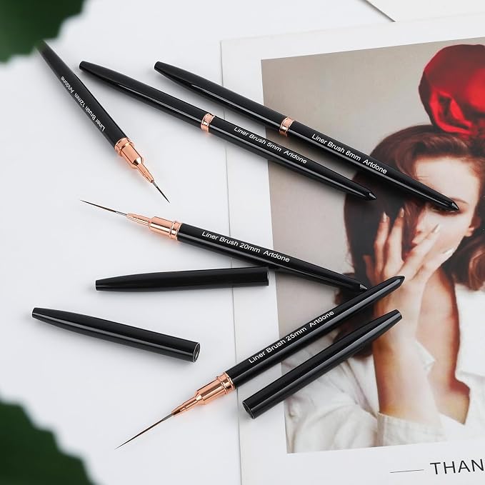 Artdone Metallic Nail Art Pens, Liner Brushes Set, 5PCS Black Nail Tools