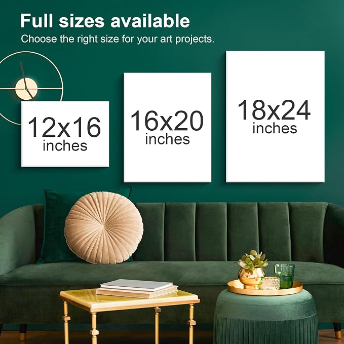 PHOENIX Large Painting Canvas Panels - 16x20 Inch, 12 Bulk Pack - 8 Oz Triple Primed 100% Cotton Acid Free Canvases for Painting, White Blank Flat Canvas Boards for Acrylic, Oil Paints
