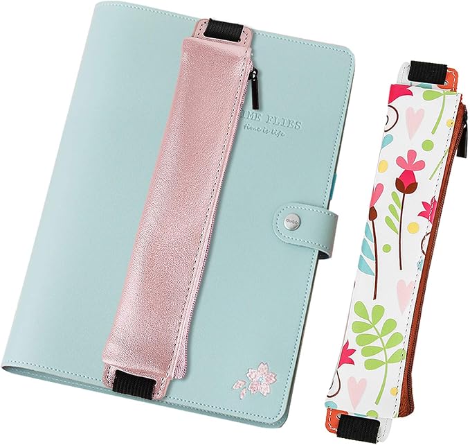 MoKo Elastic Pen Holder for Notebook, 2 Pack PU Leather Pouches