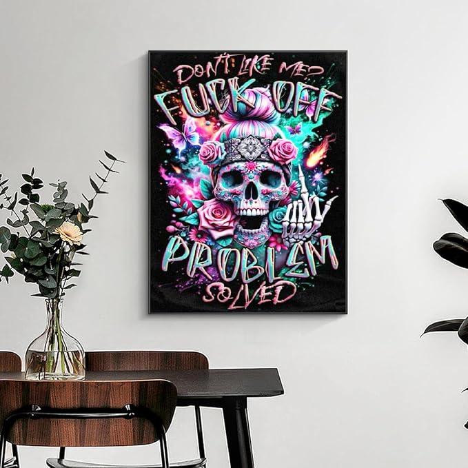 mrpwnle Diamond Art Kits for Adults, Skull Diamond Painting Kits 12 x16Inch | Don't Like Me Skull Diamond Art Painting Kits for Adults Beginners, 5D DIY Full Drill Round Gem Art Crafts Kit for Home Decor