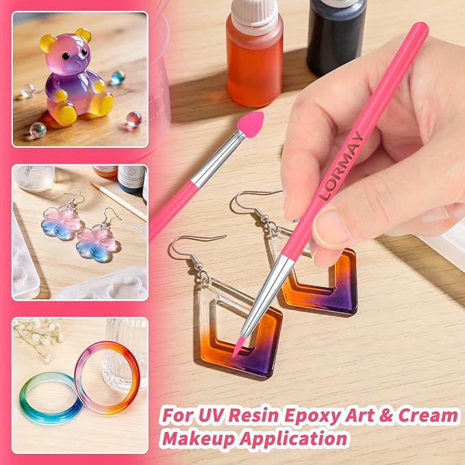 LORMAY 7-Piece Silicone Brush Set for UV Resin Epoxy Crafts and Makeup, Red | Easy Clean for DIY Epoxy Art and Makeup, Soft Reusable Tools, Gentle Applicator Suitable for All Skin Types