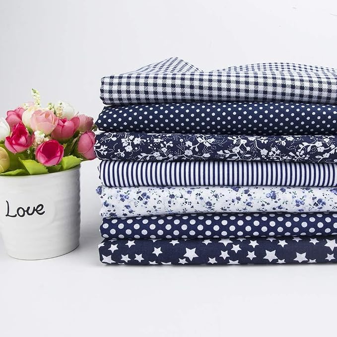 Cotton Fabric DIY Making Supplies Quilting Patchwork Fabric Fat Quarter Bundles DIY for Quilting Cotton Patchwork Cushions (Navy Blue, 20" x 40")
