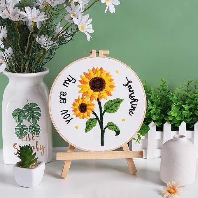 Louise Maelys 3 Set Summer Sunflower Embroidery Kit for Beginners Floral | Bright Sunflower Designs Make a Thoughtful Gift Choice. Needlepoint Kit for DIY Hobbies and Cross Stitch Kits for Adults