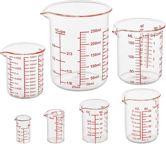 Ackers BORO3.3 Glass Measuring Cup Set, Beaker Style, 7-Piece
