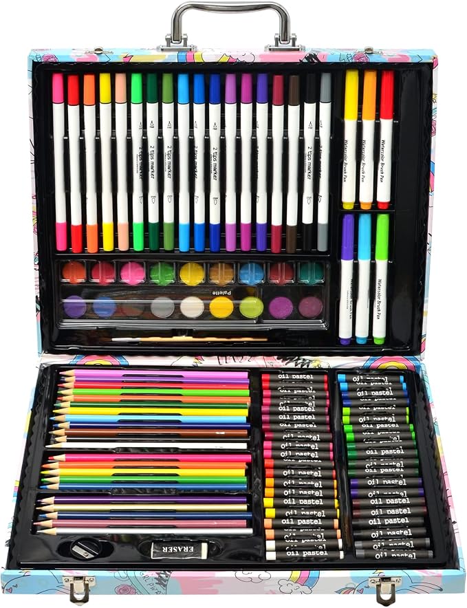 Darnassus 132-Piece Art Set, Deluxe Professional Color Set, Creating Gift Box, Art Set Crafts Drawing Painting Christmas Kit for Kids and Adult, Girls Boys