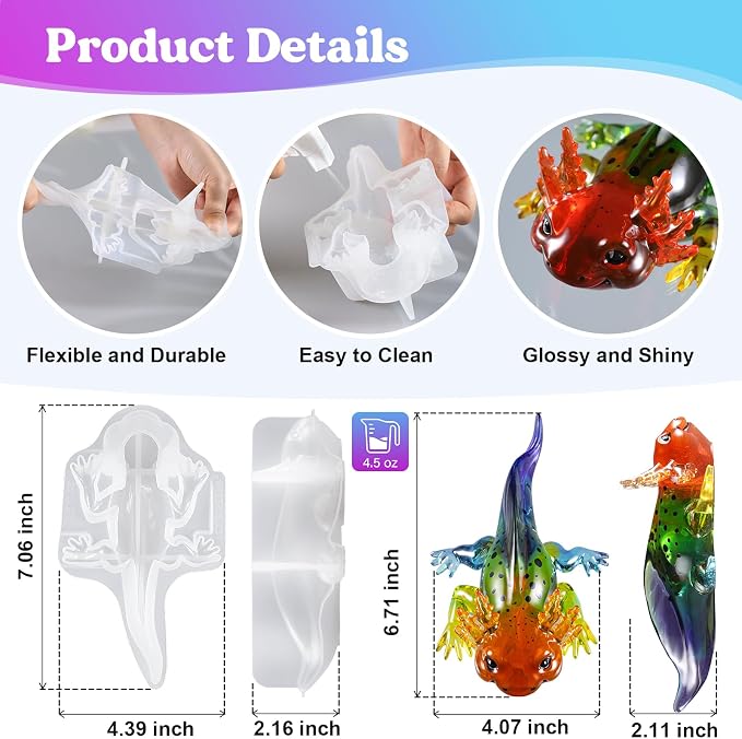 Let's Resin Large Axolotl Resin Molds Silicone, 3D Animal Silicone Molds | Flexible Effortless Demoldable Epoxy Resin Molds, Thickened Deep Detailed Epoxy Molds for Art Crafts, Gift, and Home Decor