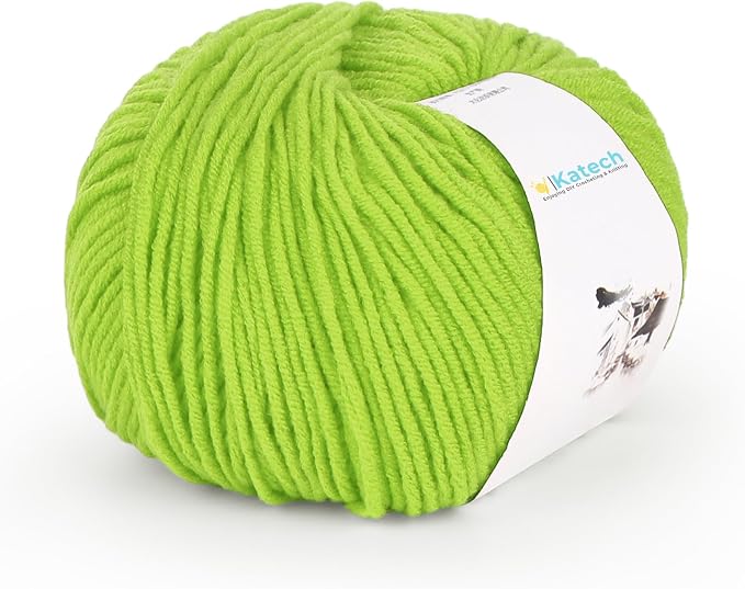 Katech Cotton Acrylic Blend Yarn for Crocheting-Crochet Yarn(Grass Green) | 55% Cotton 45% Acrylic#3 DK (Light)-Super Soft Milk Cotton Yarn-Great Crochet and Knitting Starter Kit for Colorful Craft