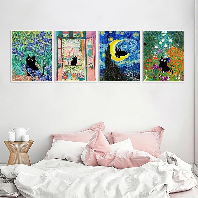 4 Pack Black Cat Diamond Art Kits for Adults Diamond Painting Kit Beginner