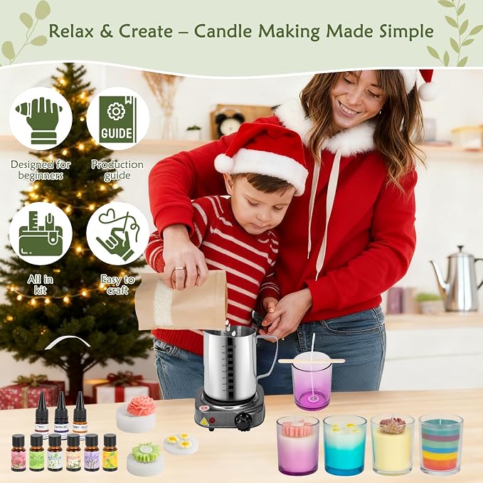 ZEROMX Candle Making Kit for Adults Beginners Full Set DIY Candle Supplies | Includes 8 candle jars, color dyes, floral molds & gift packaging. Ideal for home decor & creative DIY craft gifts.