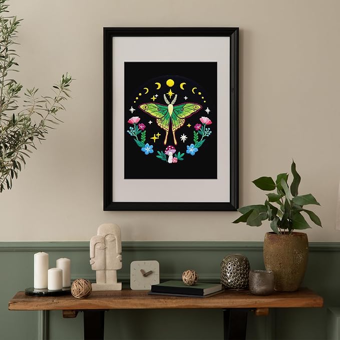 Nuberlic Moth Embroidery Kits for Beginners,Cross Stitch Kits | Embroidery Starter Needlepoint Including Cloth with Pattern, Hoop, Needles Instruction and Threads,Gifts and Home Decor