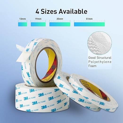 3M Double Sided Tape, 2" x 18Ft Foam Tape, 1600T, White