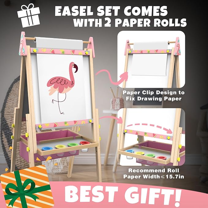 Joyooss Art Easel for Kids Easel for Toddler with Paper roll Pink