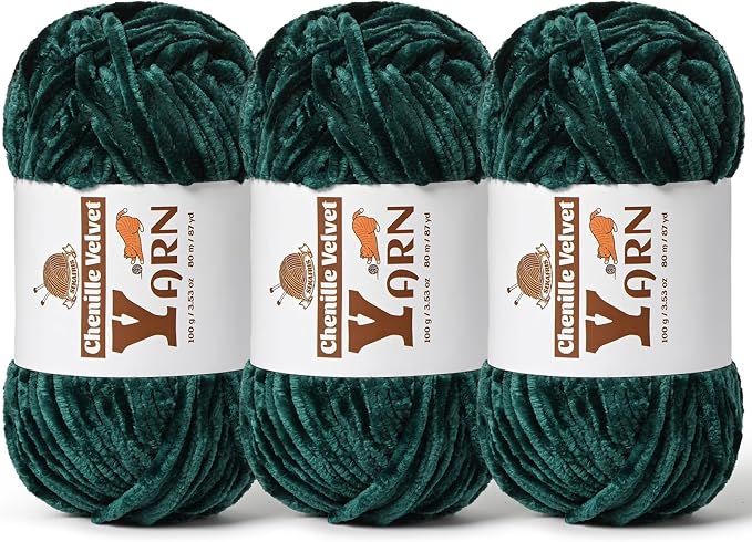Chenille Crochet Army Green Yarn 3 Pack