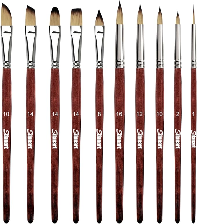 Sdanart Watercolor Brushes Professional，10 PCS Artist Paint Brush Shapes | Shape Including Pointed Rounds, Flats，Filbert，Cat's Tongue Oval Wash，Dagger，Suitable for Acrylics Water Color Oil Gouache Ink