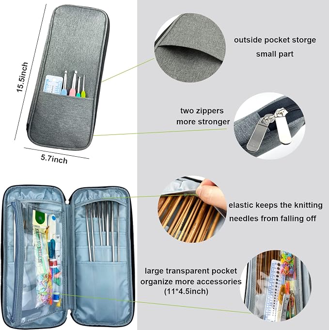 Mdoker Aluminum Knitting Needle Set with Case 22pcs Straight Single Pointed Kniting Needles 13.5inch Length Sweater Needles for DIY Knitting Projects(2mm-8mm) Knitting Set with Accessories
