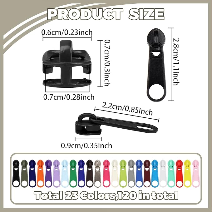 DOITEM 120Pcs Zippers Repair Kit Zipper Replacement 3# Zipper Pull Rescue Kit for Clothing Jackets Purses Luggage Backpacks (23 Colors)