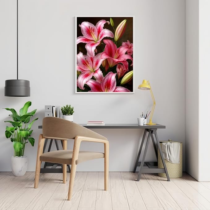 Mosaflare Lily Flower 5D Diamond Painting Kits for Adults 12x16 Inch | Diamond Art for Beginners, DIY Full Round Drill Paint by Diamonds Dot Gem Art for Adult, Home Wall Decor
