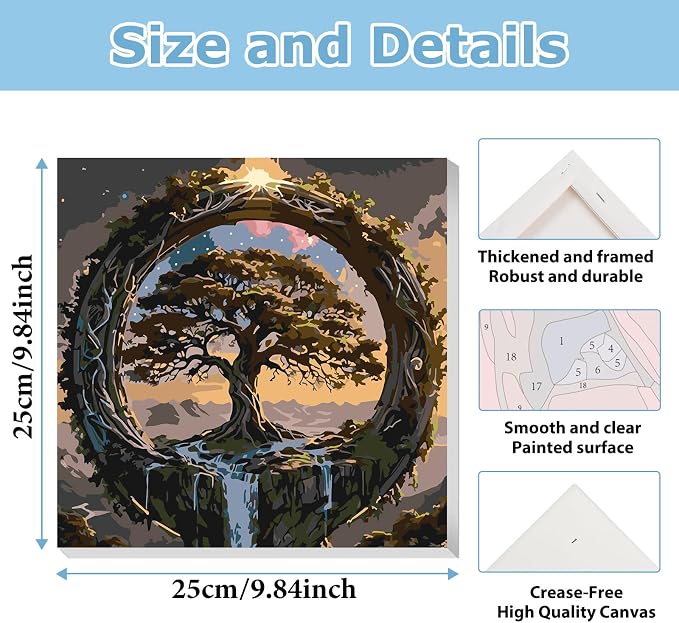 Tree of Life Paint by Number, Paint by Numbers Kit for Adults 10x10 Inch | Framed Paint by Numbers Kit for Adults Beginner with Easel, Acrylic Painting by Numbers, DIY Crafts for Gifts or Home Decor