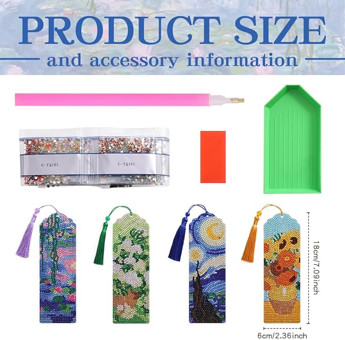 icceemee 4 pcs Oil Painting Themes Diamond Painting Bookmarks, DIY Diamond Art Kits for Adults, Book Corner - Protecting Bookmark Craft Supplies Kits for Book Lovers