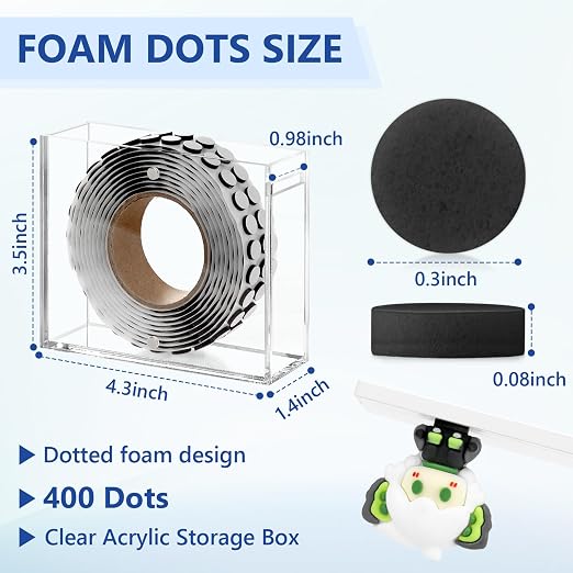 400 PCS 2mm Double Sided Foam Dots with Acrylic Box 0.3" Foam Round Dots 3D Craft Foam Tape Dual Adhesive Foam Mounts Foam Pop Dots for Art Crafts DIY(Black with Box,0.3" Diameter,2mm Thick)