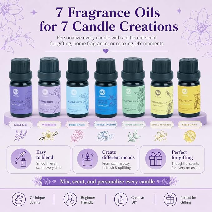 RU HANDMADE DIY Candle Making Kit for Adults – Soy Wax Candle Kit for Beginners, Make 7 Full-Size Candles with 7 Gift Boxes, 1120g Wax, 7×10ml Fragrance Oils, 4 Glass 7oz Jars & 3 Tins