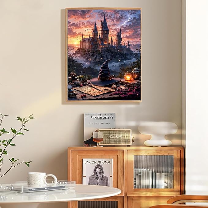 Magic Castle Paint by Numbers Kit for Adults Framed Canvas, Frameworkless | Easy Adult Paint by Number Kits on Canvas DIY Magic Castle Painting for Beginners Art by Numbers for Home Wall Decor Gift