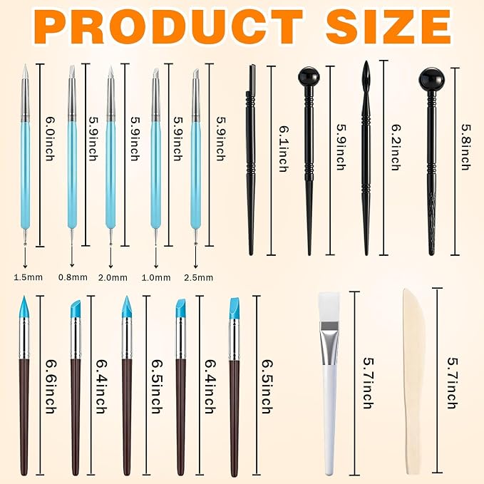 17PCS Silicone Clay Sculpting Tools, Dual-Ended Dotting Tools Set with 1.7 FL OZ Air Dry Clay Glaze for Pottery, Ceramic Modeling, Rock Painting, Art Blending - Ideal for Adults & Kids DIY Crafts
